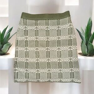 Cato Olive and Cream Checkered Sweater Style Pencil Skirt